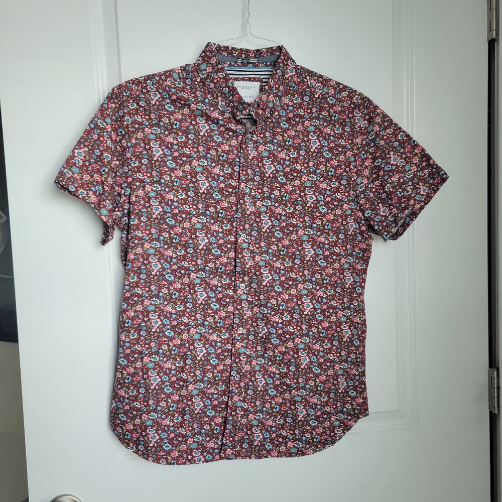 Men's Denim & Flower Button Down Shirt Size Medium